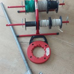 Gardner 930 1/2 pipe bender with built-in level, 8 spool Gardner & Bender wire caddy,(with wire spools)Gardner & Bender 50ft x 1/8"x .060 steel tape