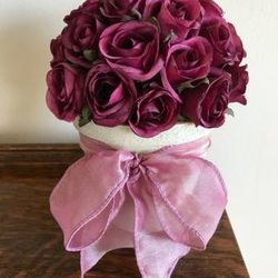 Beautiful Silk Rose Arrangement in Ceramic Pot
