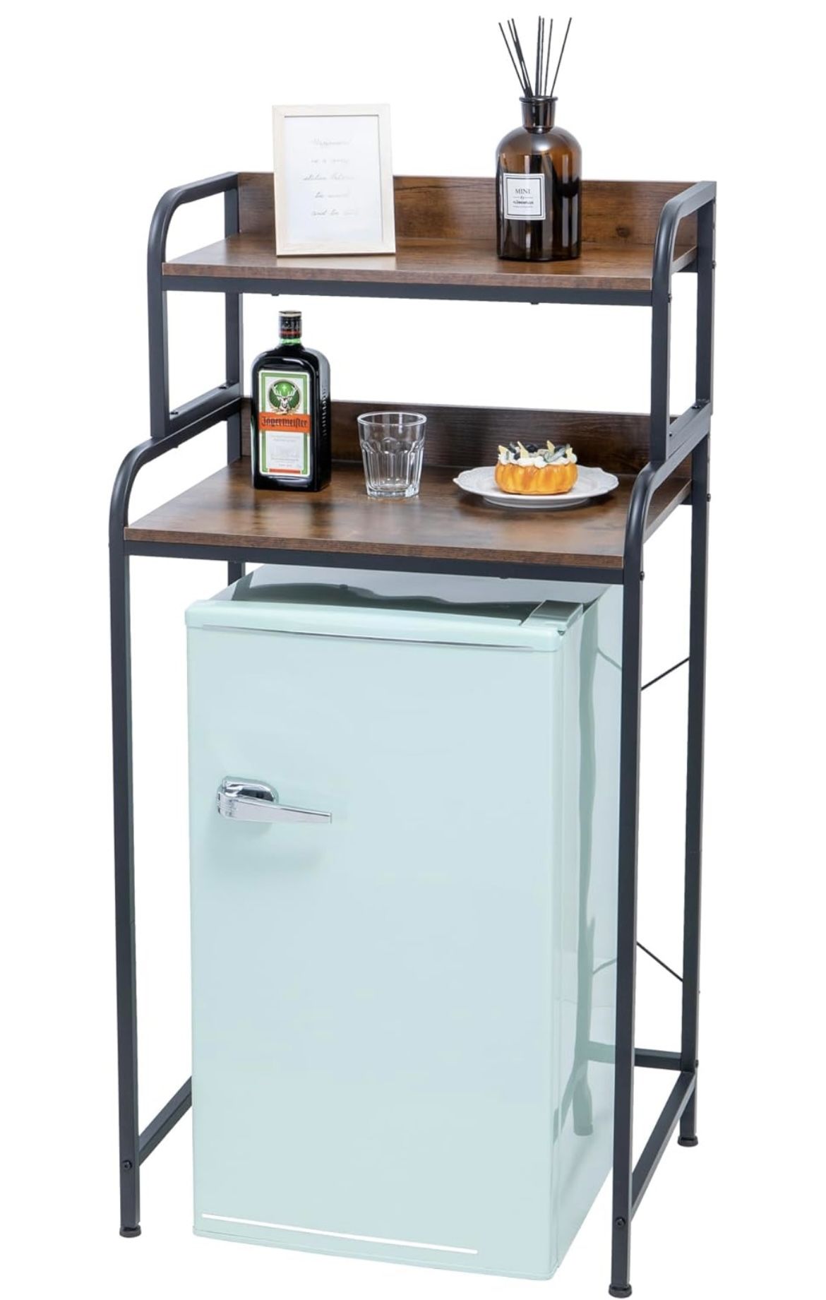 2-Tier Mini Fridge Shelf Storage Shelf Mini Fridge & Microwave Stand Table, Kitchen Shelves Freestadning for Kitchen, Office
