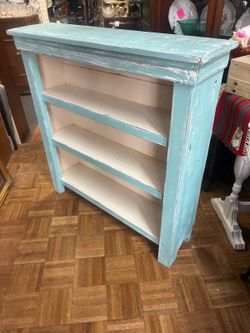 Vintage wood painted shelf bookcase 38 by 10 by 39