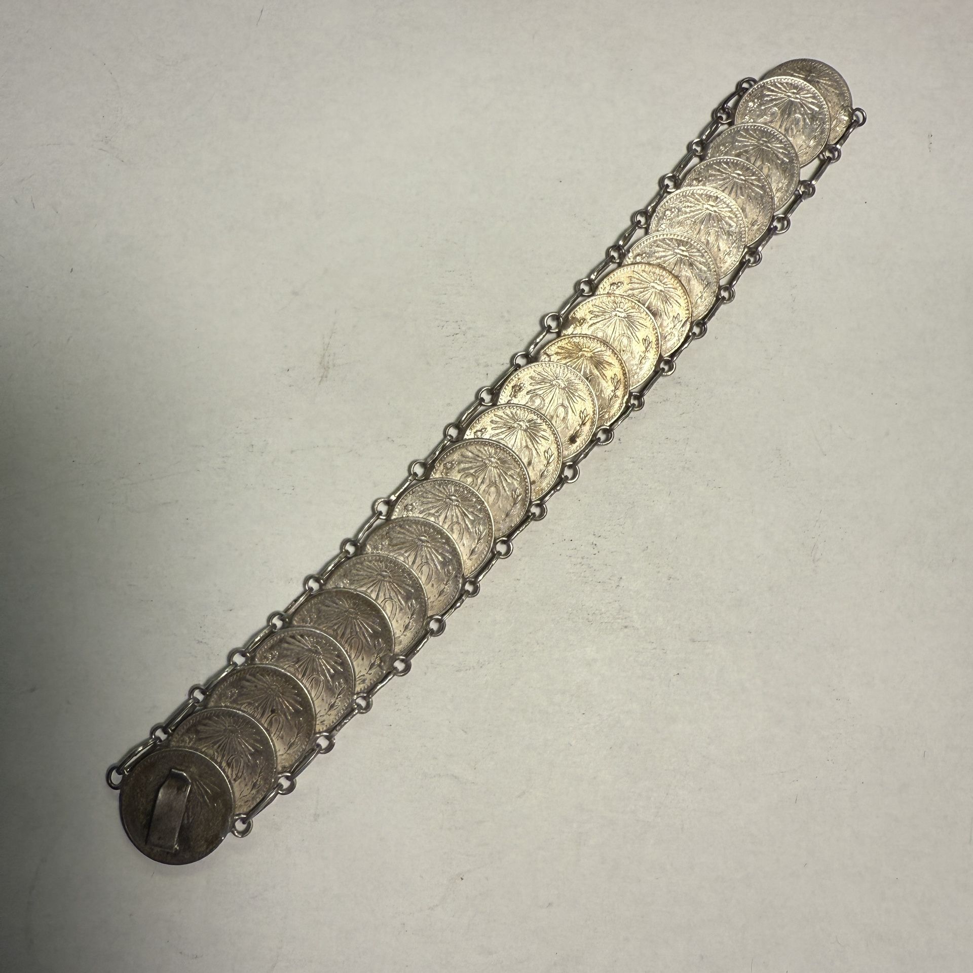 Vintage Mexican Silver Coin Bracelet With Fully Functional Clasp