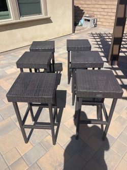 Wicker Counter Height Outdoor Bar Stool, St of 6.