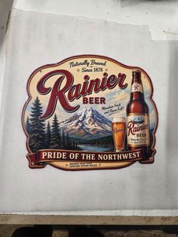 Rainier Beer mountain scene faux vintage steel metal sign