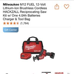 M12 FUEL 12-Volt Lithium-Ion Brushless Cordless HACKZALL Reciprocating Saw Kit w/ One 4.0Ah Batteries Charger & Tool Bag