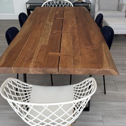 Crate and Barrel Live Edge Table +/- Chairs