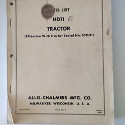 Allis-Chalmers HD11 Tractor Part List