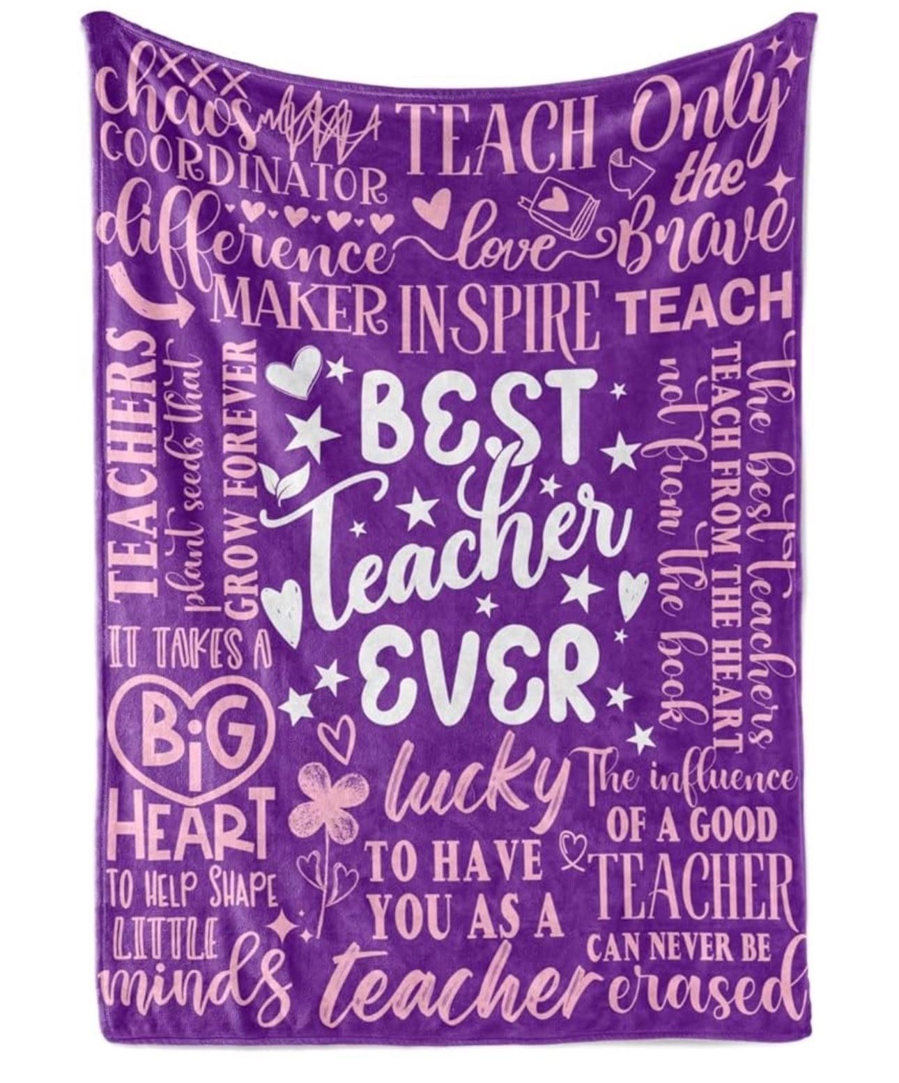 New In Bag Best Teacher Ever Purple Pink White Soft Blanket Throw