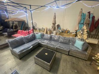 New Assembled Set Of 8pc Outdoor Conversation Set In Gray (throw Pillow Not Included)