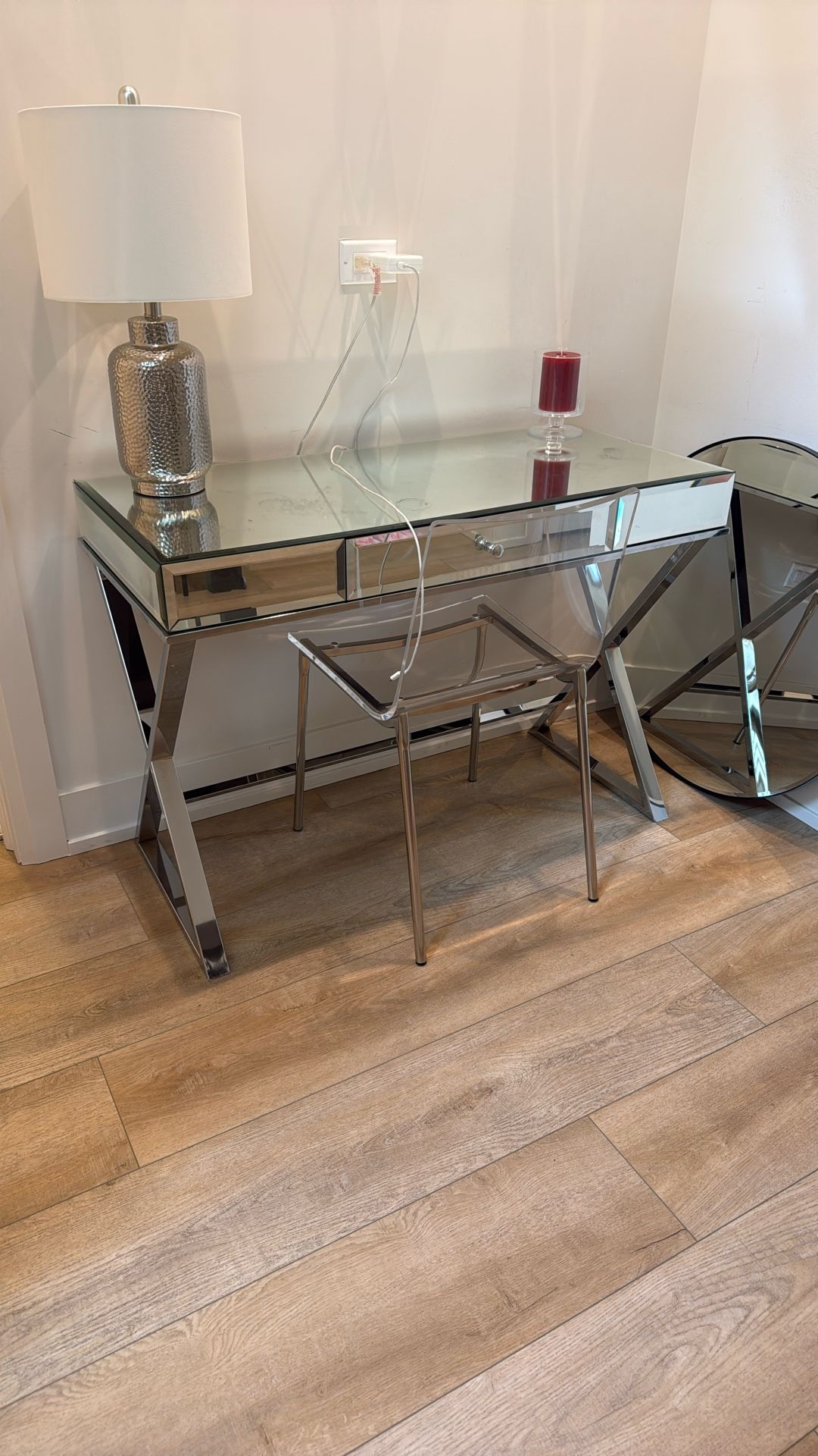 Mirrored Desk and Acrylic Chair Set
