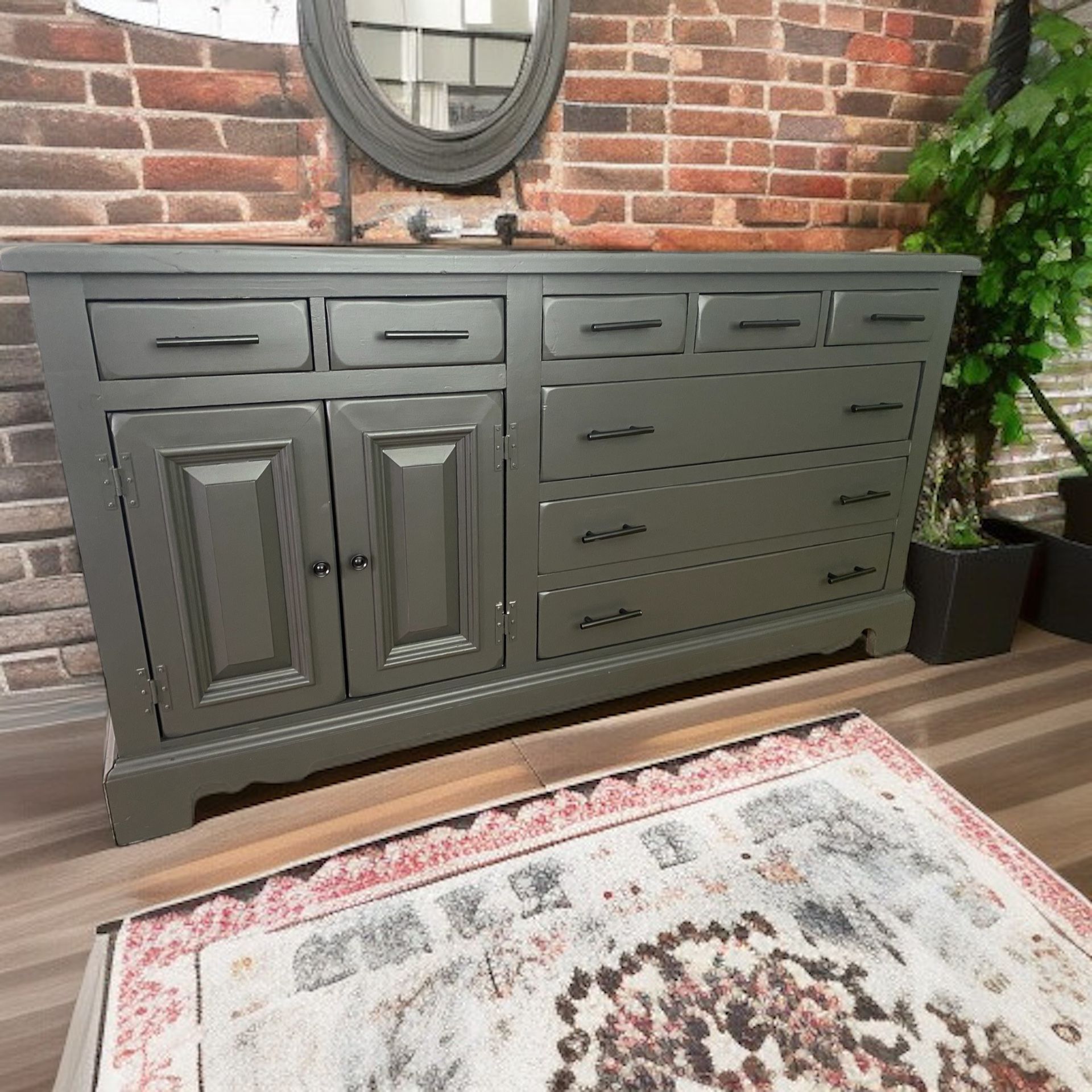 Large Bedroom Dresser Solid Wood Iron Ore Black 66x20x35 Ten Drawers New