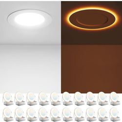 Amico 20 Pack 6 Inch 5CCT LED Recessed Ceiling Light with Night Light, 2700K/3000K/3500K/4000K/5000K Selectable Ultra-Thin Recessed Lighting, 12W=110W