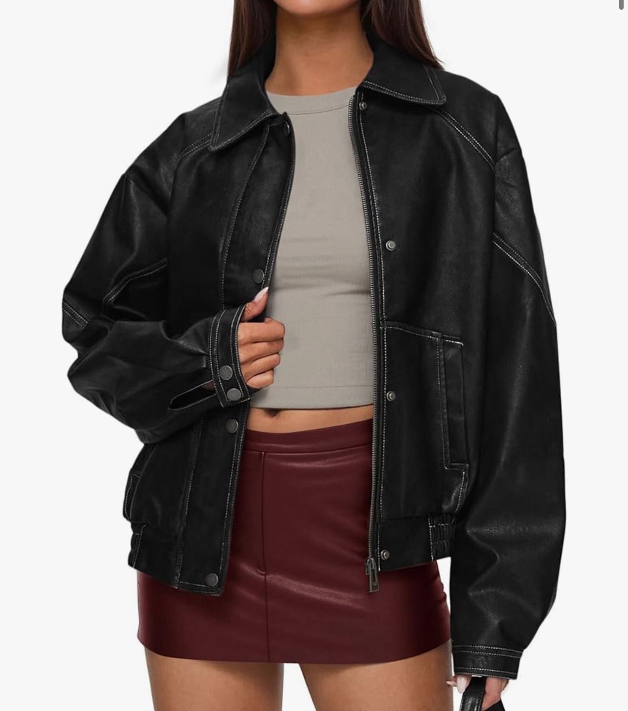 Prettygarden Faux Leather Jacket Large Black