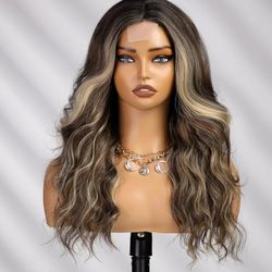 Brown Mixed Blonde Wavy Wig-Synthetic 