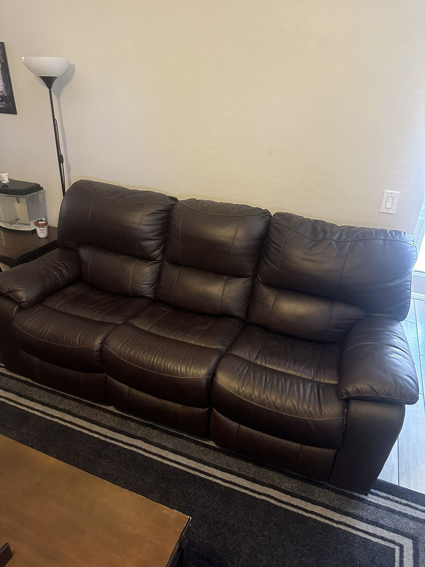 Ashley Furniture Authentic Leather Leesworth Power Reclining Sofa Couch (three seater)