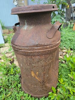 Vintage Iron and Tin Primitive Milk Jug Can Garden Patio Porch Yard Art Decor