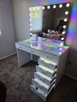 Brand New Vanity 7 Drawers W/ LED, RGB Light Hollywood Mirror W/ Bluetooth Speaker $899