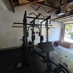 New Home Gym Smith Machine Sm2001 | Multi-Use Adj Bench | 230lb Weight set | Advance Barbell | FREE DELIVERY🔥