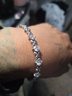 Platinum Sterling Silver White Sapphire XO Halo Design Stack Tennis Bracelet