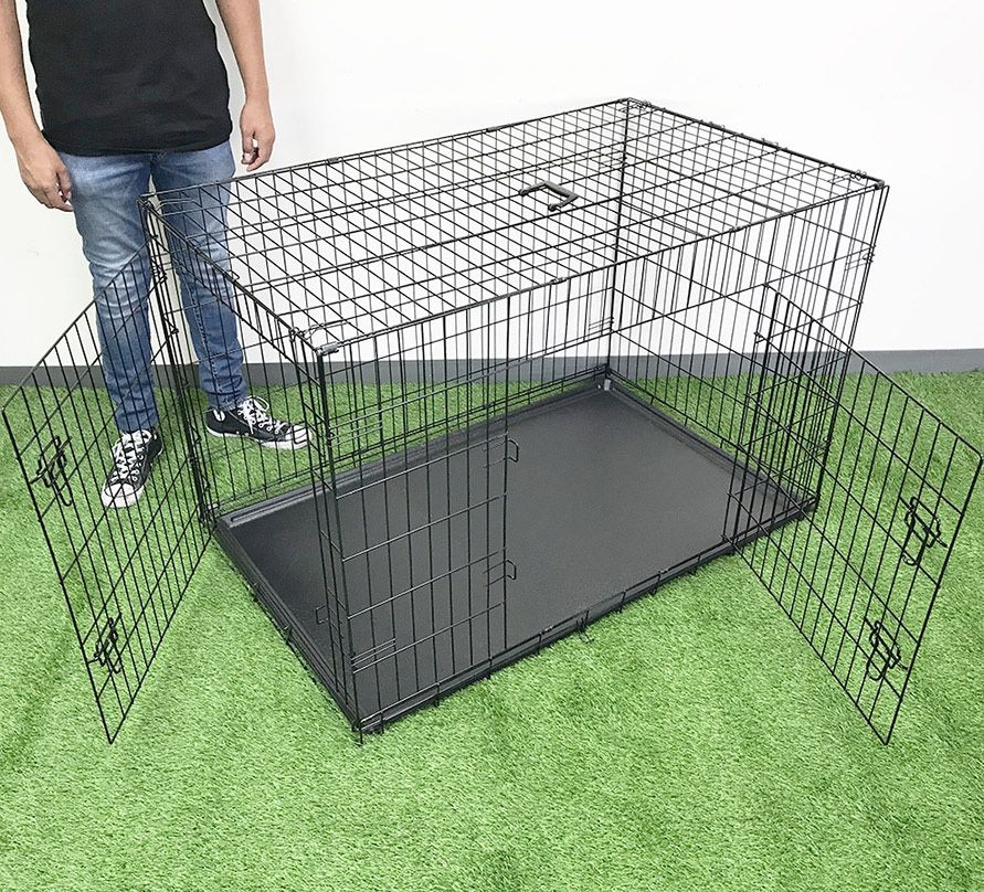 (Brand New) $65 Folding 48” Dog Cage 2-Door Pet Crate Kennel w/ Tray 48”x29”x32” 