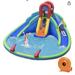 Gymax Inflatable Waterslide Wet and Dry Bounce House w/Upgraded Handrail and 780W Blower