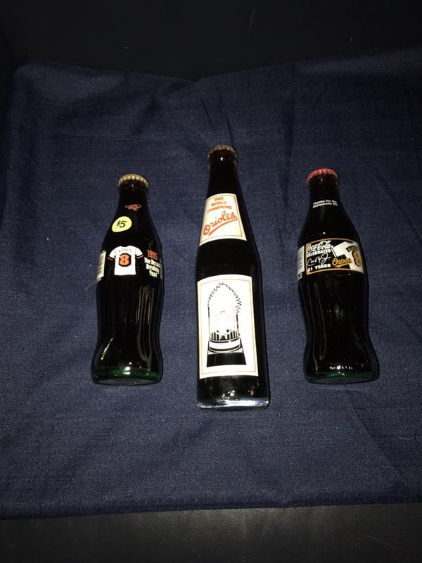 Coke Bottle Trio! 1983 Balt O's World Champions, 2 different Cal Ripken, Jr. Collectible Coke Bottles {link removed}