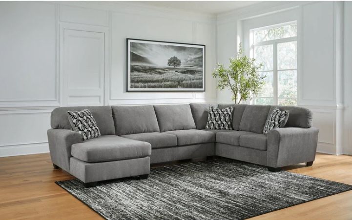 piece Gray Sectional Sofa Right or Left Facing Chaise 138x90 Top Stitching Accent Pillows