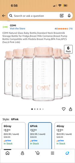 New Comi Glass Milk Storage Bottles 6pck