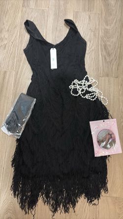 Great Gatsby Flapper Roaring 20s Black Fringe Dress Womens Sm