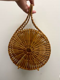 Round Bamboo Beaded Tote Bag - Like New