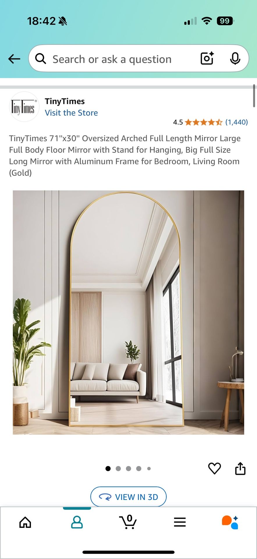TinyTimes 65” x 22” full body mirror Pickup only