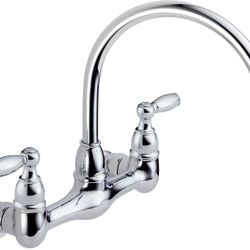 2-Handle Wall-Mount Kitchen Sink Faucet—Chrome