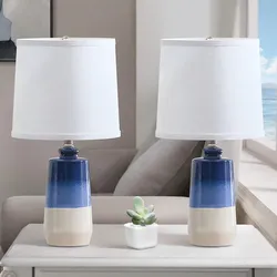 20" Modern Accent Ceramic Table Lamps Set Bedroom Blue Bedside Living Room