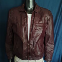 Vintage Wilsons Leather Jacket Men’s Large Maroon Bomber Genuine Leather

