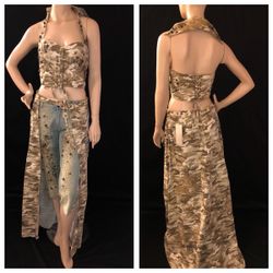 Sherry Haute Couture Top & Pants   Top length front: 10 inches   Cover up length: 45 inches  Bust size: 36 inches  Pants Waist: 30 inches   Length pan