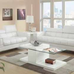 Brand New White Leather Modern Style Sofa And Love Seat 