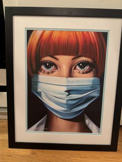 Signed Sas Christian Limited Edition Print – Big-Eyed Redhead Mystery Girl (Framed) Art Wall
