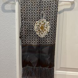 Vintage 100% Silk Scarf - Silver - Geometric Style