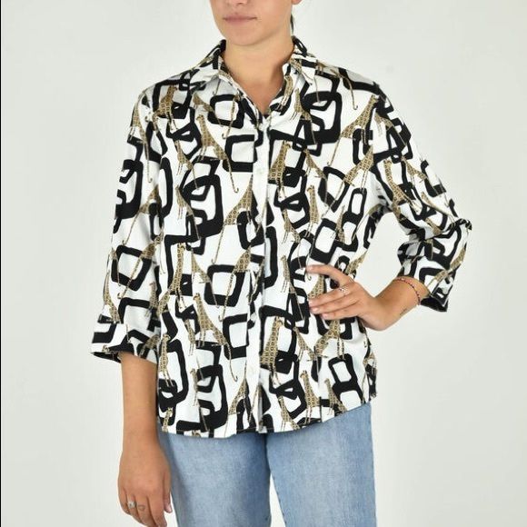 Vintage 90s Chico's Jaguar Button Down Sz 1