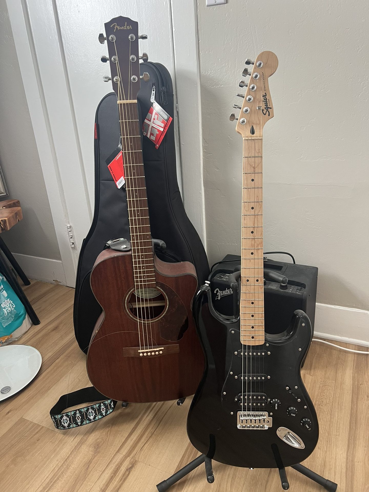 Fender / Squier Guitar Bundle – Electric + Acoustic + Fender Amp + Cases
