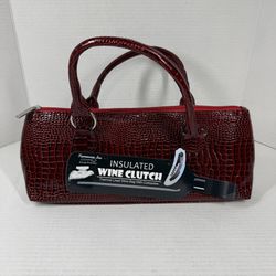 Primeware Insulated Wine Clutch Thermal Lined Bag w/ Corkscrew - Red Croc Design
