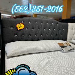 Grey Queen Diamond Bed Frame New Headboard Set 