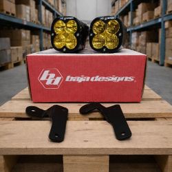 New Baja Designs XL Sport Amber Yellow Light Kit With Pillar Ditch Bracket For Jeep Gladiator / Wrangler 