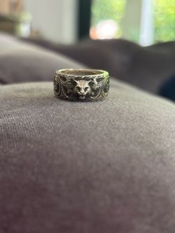 size 12 US 6 Gucci Tiger Feline Gatto Aged Ring US6 Sterling Silver size  925