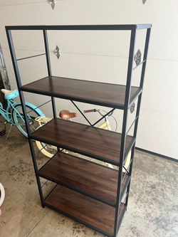 Metal and wood shelf bookcase shelving unit