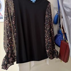 Black Blouse With Patterned Sleeves