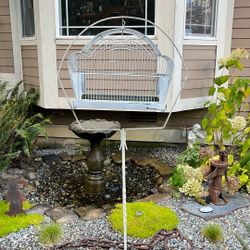 Antique Rustic Birdcage w Iron Stand 