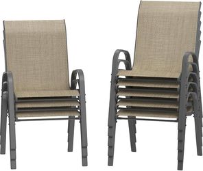 Patio Chairs Set of 8, Stackable Dining Chairs for All Weather, Silver Outdoor Chairs Garden Outdoor Furniture for Backyard Deck, Brown