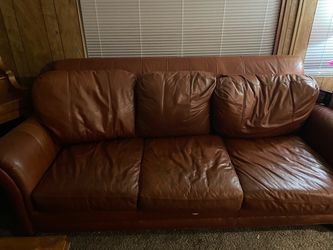 Brown Leather 3-Seat Sofa