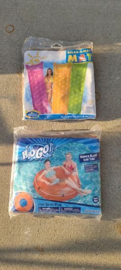 Inflatable Pool Float Mat and Swim Ring Set