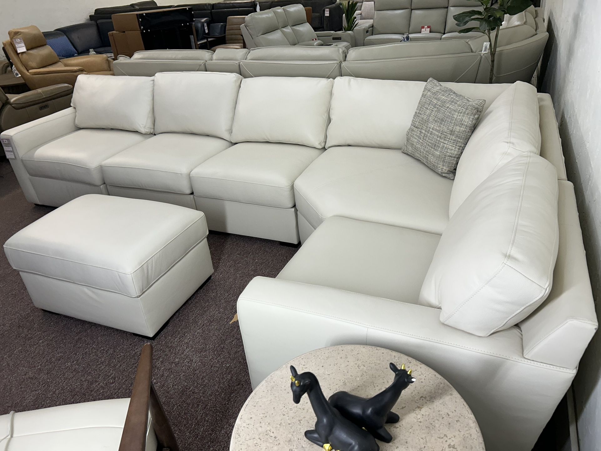 Furniture- 100% Real Top Grain Leather 5 Pc Sectional- Radley